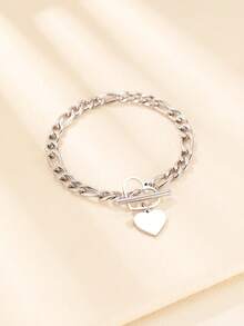 Minimalist Elegant Heart Shaped Stainless Steel Pendant, Gift For Women - Bracelet - View 6