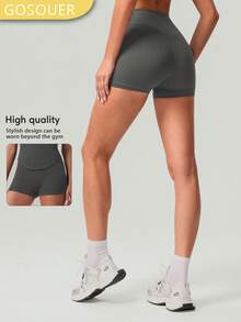 Women's High Waist Deep V Butt Lift Line Running Fitness Cycling Short - Grey - View 1