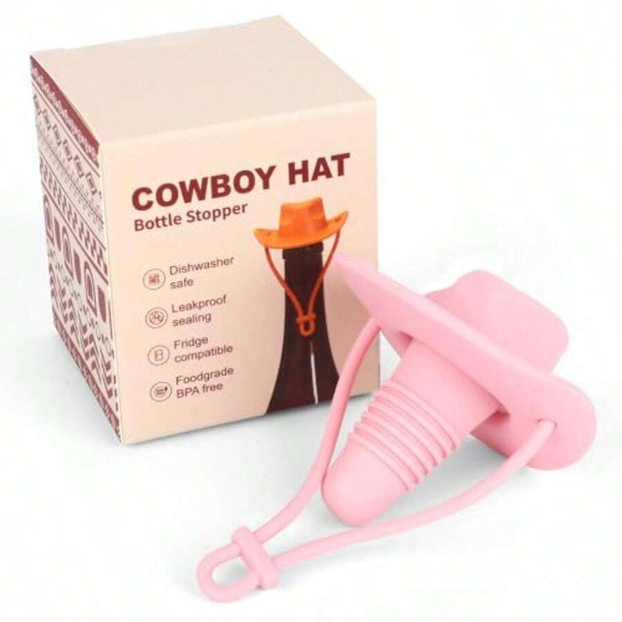 Cowboy Hat Wine Stopper Funny Silicone Wine Sealer Decorative Topper Champagne Cork Cover Cap Kitchen Gadget For Home Bar Pink - Pink - View 1