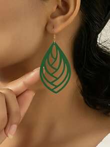 Hollow Out Water Drop Earrings - Green - View 8
