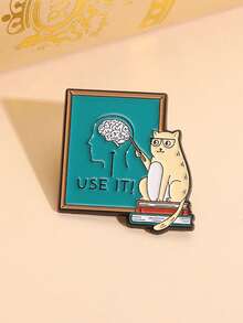 1PC Funny Quote Use It Enamel Pin Cute Animal Cat And Brain Cat Lover Brooch Lapel Backpack Badge Fashion Jewelry Gift For Friends - Multicolor - View 3