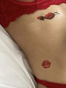 5 piezas de pegatinas de tatuajes temporales coloridos, pegatinas de labios para el Día de San Valentín, con patrones de rosas, flores y corazones, adecuados para parejas, pegatinas de tatuajes desechables de estilo Y2K para el Día de San Valentín - Multicolor - Ver 5