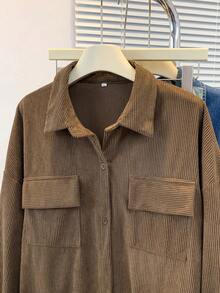 YUXIN Jachetă de damă din catifea reiată - Guler elegant cu rever, Casual cu nasturi, Culoare uni, Lavabilă la mașină, Pentru toamnă și primăvară