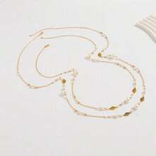 Lowest Price In 30 Days2pcs Retro Nomadic Necklace, Imitation Pearl Series-Shaped Tassel,  Sweater Chain Stacked And Worn With Weapons - 銀色 - 查看 3