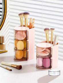 1pc Multi-Layer Rotating Partition Storage Box, Hairpin, Tie, Hair Band Storage Box, Headwear Display Box, Dust-Proof Storage Box, Multi-Functional Compartment, Can Accommodate Combs, Glasses, Makeup Brushes, Simple And Practical PET Material Hair Accessories Box, Birthday Gift Box, Makeup Sponge Storage Box - Multicolor - View 3