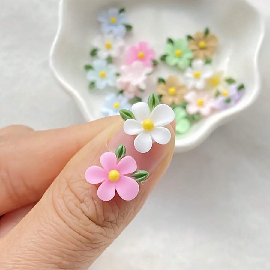 20 Mixed Resin Mini Flower Leaf Flat Back Figurines - Rich In Color, Versatile, Perfect For Nail Art, DIY Crafts, And Jewelry Making - 20 - View 1