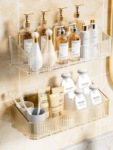 Prateleira de Banheiro Montada na Parede Sem Furos; Estante de Armazenamento para Banheiro, Chuveiro, Lavabo e Pia