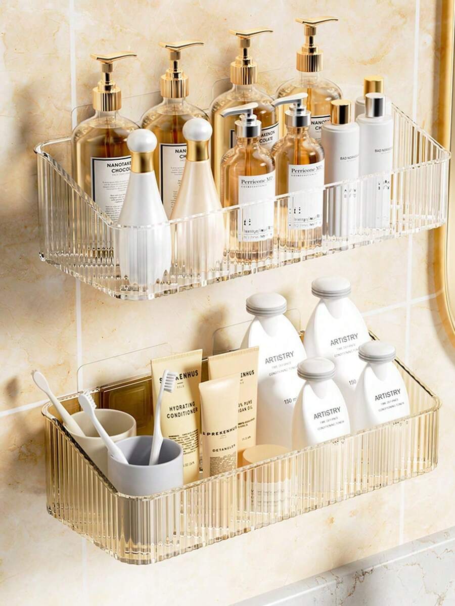 Prateleira de Banheiro Montada na Parede Sem Furos; Estante de Armazenamento para Banheiro, Chuveiro, Lavabo e Pia