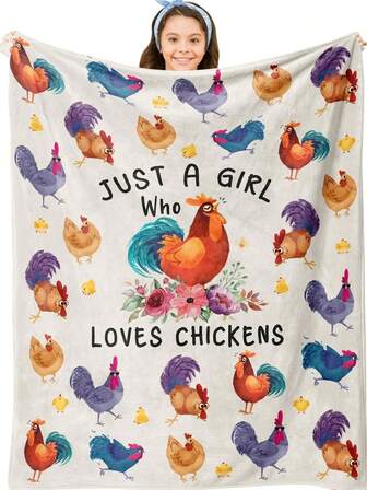 1pc Chicken Themed Blanket, Best Gift For Chicken Lover Girls, Soft Flannel, Lightweight For All Seasons, Ideal For Sofa, Bed, Beach, Camping, Halloween & Birthday, Machine Washable