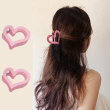1pc/2/3/4pcs Minimalist Heart-Shaped Pink Claw Clips - Daily Commute Practical Hair Accessories Valentine's Day Couple Hair Clips Women Hair Claw Hair Clutch - Pink - View 13