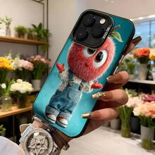 Cubierta de teléfono con diseño de personaje de fruta roja con overoles azules y fondo turquesa para uso diario en floristerías y eventos sociales Aplicable a los teléfonos de la serie Apple y Galaxy - Blanco - Ver 6