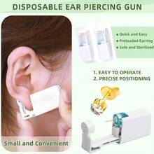 2/4/6/8PCS Disposable Ear Piercing Gun Self Ear Piercing Kit With 5mm Crown Cubic Zirconia Earrings Stud For Home Use - Gold-white - View 3