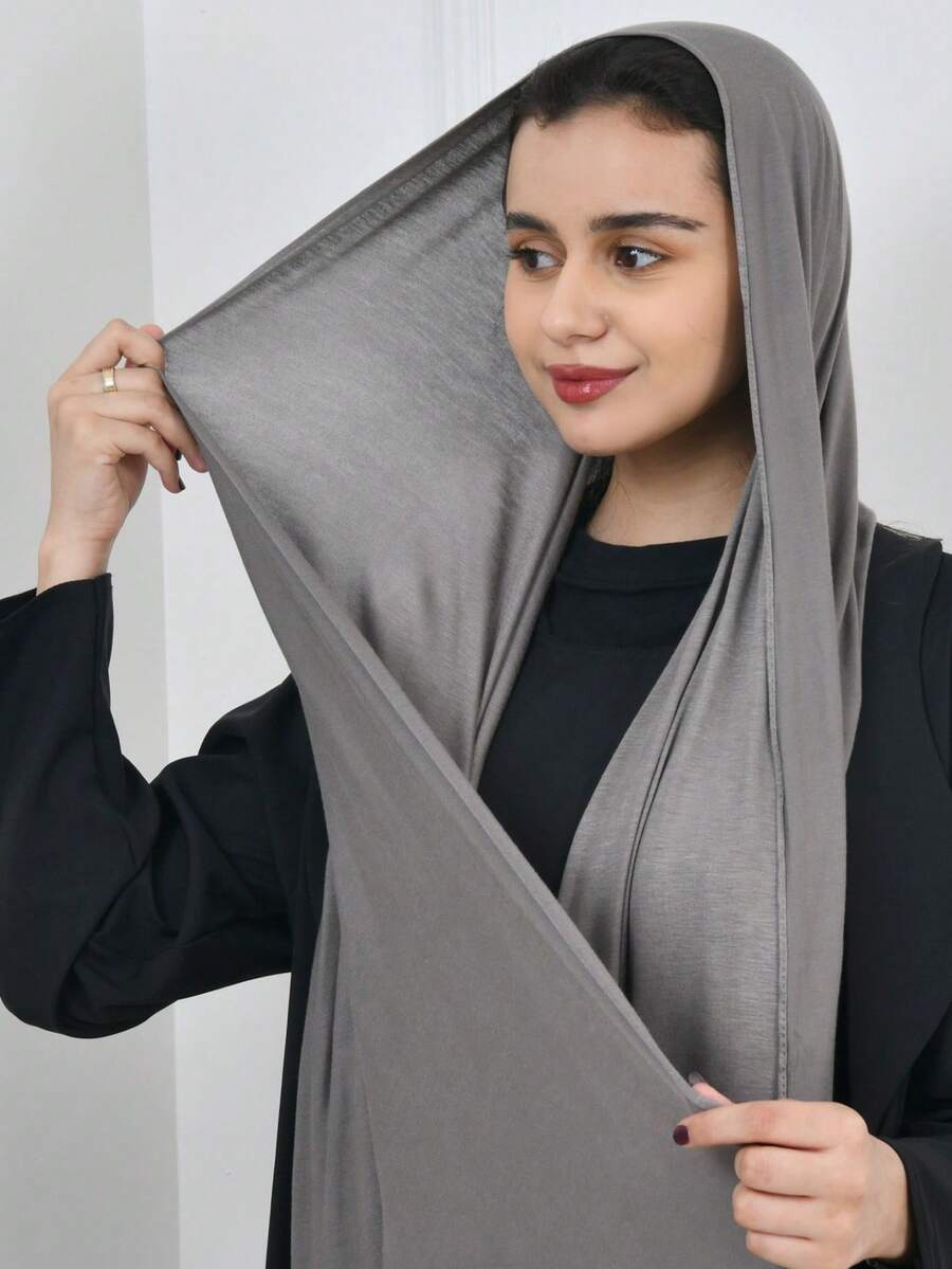 1pc Women's Premium Jersey Hijabs, Minimalist Classic Solid Color Elegant Casual Edged Scarf, High-Quality Knit Fabric Viscose Jersey Hijabs Scarf, Long Turban Style Headscarf Suitable For Daily Life, Outings And Gatherings