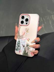 Funda navideña para móvil con diseño de reno bailarín de ballet. Compatible con teléfonos ,  17,  16 Pro Max,  15 Pro Max,  13 y  12. Fabricada en TPU para una protección eficaz contra golpes y caídas. Un regalo ideal para familiares, amigos, seres queridos, parejas y para Navidad. - Rosa - Ver 3