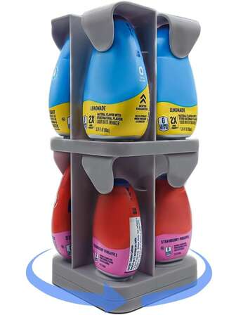 Organizador para Mio/Potenciador de agua líquida - Soporte giratorio de 2 niveles para 8 potenciadores de agua líquida (se adapta a 3.24oz y 1.62oz), almacenamiento apilable de ABS, dispensador de encimera que ahorra espacio