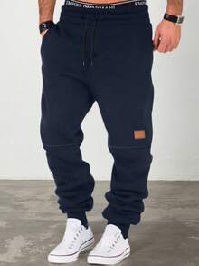 Men's Thickened Sweatpants, Fashionable Drawstring Waist, Cuffed Hem, Autumn/Winter - Royal Blue - View 4