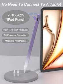 这款触控笔兼容 iPad 10.2 英寸（第十代）/10.9 英寸（2022 款）、iPad Air 4/5/6/M4、iPad A16（第十一代，2025 款）、iPad Air 11 英寸和 13 英寸（M3/M2）、iPad Pro 11 英寸/12.9 英寸。它支持防误触和倾斜感应，内置 90mAh 电池，采用电容式触控技术，适用于 iOS 平板电脑。颜色为紫白渐变色。 - 淡紫色 - 查看 3