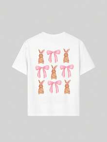 Tween Girls' Casual Graphic Print Crew Neck Short Sleeve T-Shirt, Summer Top - White - View 3