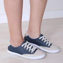 Women's Sneakers In Genuine Leather - Lightweight And Comfortable For Everyday Wear - Azul com Bege - 查看 2