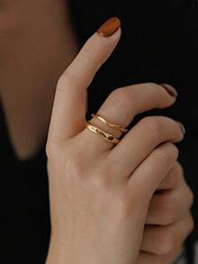 Z.W BIJUX - Pair Of Titanium Steel Rings, Fashionable Jewelry For Women. With Box. - 金色帶盒 - 查看 9