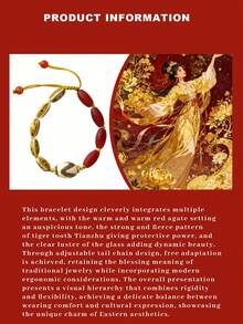 VE 1 pieza Pulsera de ágata roja natural de alta calidad, combinada con cuentas de diente de tigre de turquesa y cuentas de vidrio, pulsera con energía que atrae la riqueza y aleja el mal, el ágata roja mejora la vitalidad y el valor, el diente de tigre de turquesa brinda protección espiritual, las cuentas de vidrio equilibran y purifican, diseño de cordón hecho a mano, unisex, gran regalo para tu año zodiacal, viene con empaque de regalo. Los colores de las piedras naturales pueden variar. - Multicolor - Ver 6