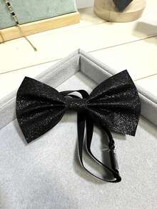 1pc Men's Groomsman Sparkling Bow Tie, Elegant For Wedding, Christmas Party, Nightclub - Black - View 3