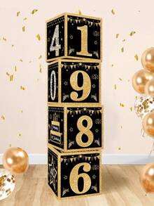 4pcs/Set Black Gold Birthday Decor Box,18th 30th 40th 50th 60th 70th Birthday Party Decor,Birthday Party Background Decoration Supplies,Birthday Gift Box,Photo Props,Party Accessories,Happpy Birthday Party Decoration,Home Decor Room Decor,18 30 40 50 60 70 Years Old Birthday Decoration,Birthday Party Supplies, Birthday Gift,Party Favors - Black Gold Birthday - View 5