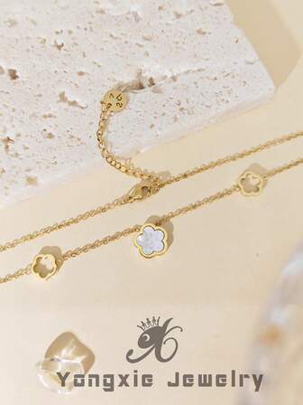 1P Stainless Steel Lucky Flower Plated 18K Gold - Birthday Gift Gold Jewelry