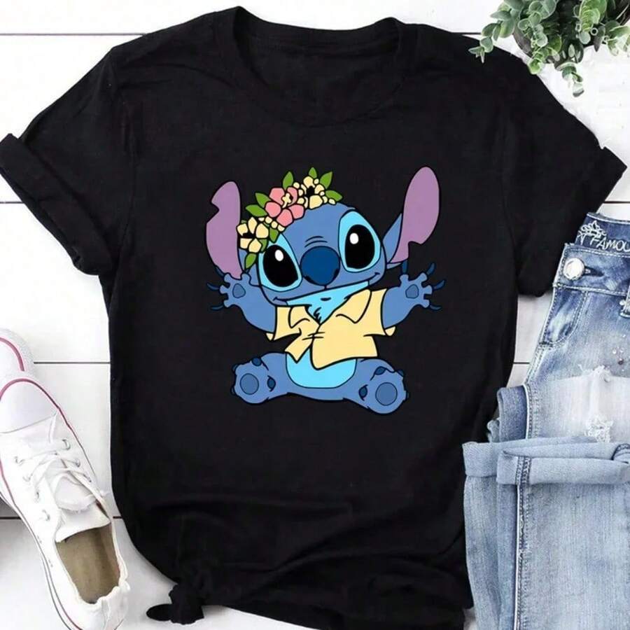 Women T-Shirts Kawaii Lilo Stitch Print Female Summer Tshirt Short Sleeve T Shirts Female Streetwear Clothing Tops Tee - 1 - 查看 1