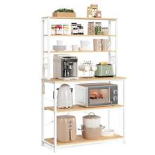 VASAGLE Kitchen Storage Rack, Coffee Bar, Baker's Rack, Total 6 Shelves And 6 Hooks, For Microwave, Steel Frame, Industrial, 40 X 100 X 167 Cm, Golden Oak And Cloud White - Yellow - View 10