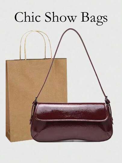 Cross-Border New Spanish Women's Bag Flip Shoulder Bag Commuter Fashion All-Match Simple Underarm Bag Patent Leather Handbag(Gift Bag Not Included)