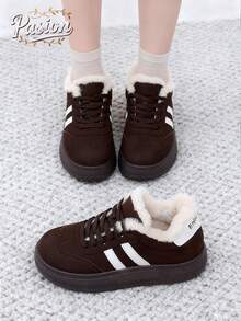 Women's Winter Plush Lace-Up Platform Shoes, Warm Anti-Slip Thick Bottom Sports Winter Shoes, Retro Versatile Casual Sneakers - Brown - View 4