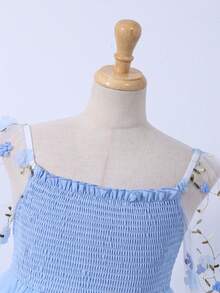 Girls' Elegant Floral Mesh Dress, Spring/Summer