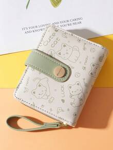 Cute Petite Cat Design Wallet, Women's Small Zipper Purse With Card Holder, Fresh Japanese Style - Green - View 1