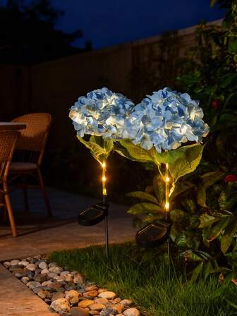 1 pieza Luz solar de hortensias, lámpara de ambiente de flores artificiales para exteriores, luz LED resistente al agua para jardín, camino del jardín, decoración de patio, fondo de fiesta y decoración de escena romántica nocturna