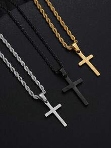 3/1-Piece Punk Minimalist Men's Stainless Steel Cross Pendant Necklace Set For Business, Commuting & Casual Outfits - Perfect Gift For Boyfriend/Son's Birthday - Multicolor - View 1
