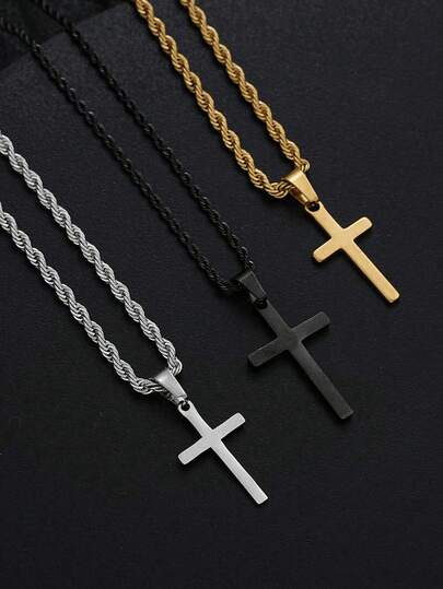 3/1-Piece Punk Minimalist Men's Stainless Steel Cross Pendant Necklace Set For Business, Commuting & Casual Outfits - Perfect Gift For Boyfriend/Son's Birthday