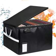 Fireproof File Storage Organizer Box With Lid, Collapsible Folder Document Box - Black - View 11