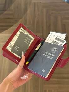 Vintage Lychee Grain PU Leather Multi-Purpose Transparent Badge Wallet Soft Passport Holder Convenient For Daily Shopping Commuting Party Holiday Gift Passport Holder For Women Mini Wallet Small Wallet Card Wallet - Multicolor - View 3
