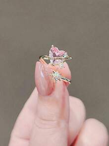 1pc Wedding Bridal Bridesmaid Ring, Adjustable, Pink Heart Star Faux Pearl & Gold Ring, Suitable For Wedding, Party, Couples, Friends, Daily Wear Vintage Valentine's Day N0U2 - 金子 - 查看 1