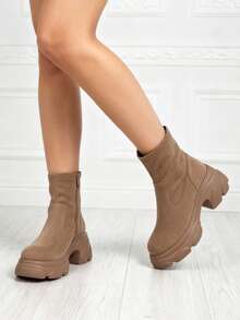 VERY SOFT SYNTHETIC SUEDE ANKLE BOOT WITH INTERNAL ZIP AND ELASTIC - Khaki - View 2