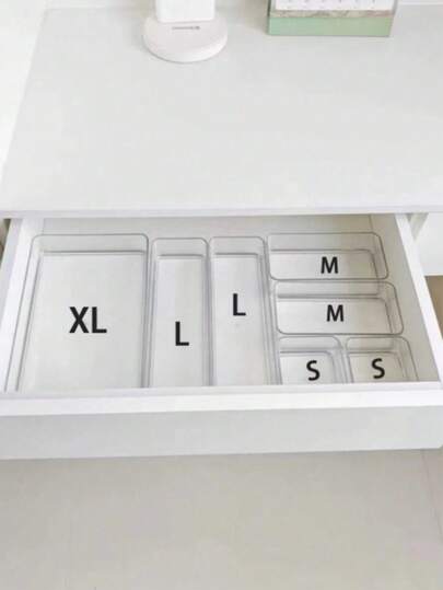 8 pezzi/4 pezzi Set Scatola di Immagazzinaggio Cosmetico da Scrivania, Organizer Cassetto Plastica Trasparente Combinazione, Organizer Trucco Vanità, Scatola di Immagazzinaggio Elegante, Organizer Divisore Cassetto da Scrivania, Adatto per Cucina, Camera da Letto, Bagno, Ufficio, Può Contenere Cosmetici, Gioielli, Piccoli Attrezzi, Può Anche Essere Usato per Decorare il Cassetto della Scrivania per Feste