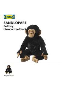 IKEA SANDLÖPARE Jucărie de pluș, cimpanzeu, material super moale, cimpanzeu drăguț, închidere cu velcro din nailon, jucărie de pluș pentru copii pentru joacă și învățare, lungime 32 cm (negru)