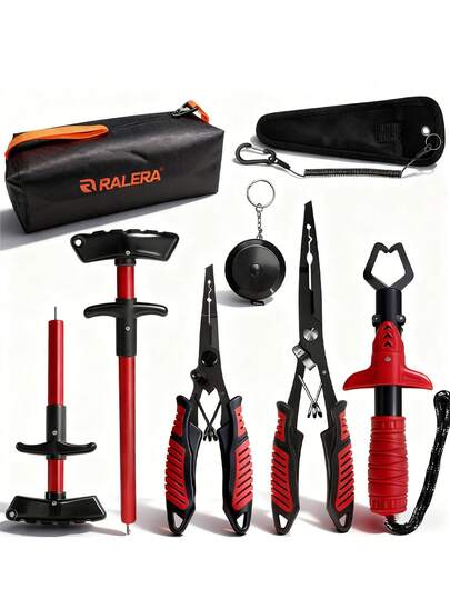 Stainless Steel Fishing Tool Set, Hook Remover, Split Ring Pliers, Fish Lip Gripper, Titanium Coated Corrosion Resistant Fishing Pliers, Storage Bag, Hanging Strap, 60-Inch Measuring Ruler, Freshwater/Saltwater/Ice Fishing Gear And Accessories