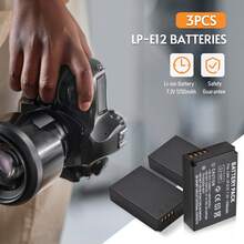 LP-E12 Battery Charger 3-Slot Charger with LED Indicators Micro USB & Type C Port + 3pcs LP-E12 Batteries 7.2V 1250mAh Compatible with Canon EOS M50/M50 Mark II/M/M2/M10/M100/M200/Rebel SL1/PowerShot SX70/HS Digital Cameras - Negro - Ver 6