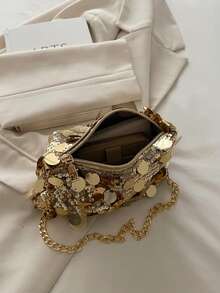 1pc Sequin Shoulder Bag, Fashion Crossbody Bag, Evening Clutch Purse For Women, Suitable For Party And Daily Use , Sequin - Gold - View 8