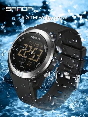 SANDA. SANDA 顶级品牌男女通用奢华男士 LED 数字运动手表休闲时尚女士手表军用多功能计时闹钟户外防水男士腕表