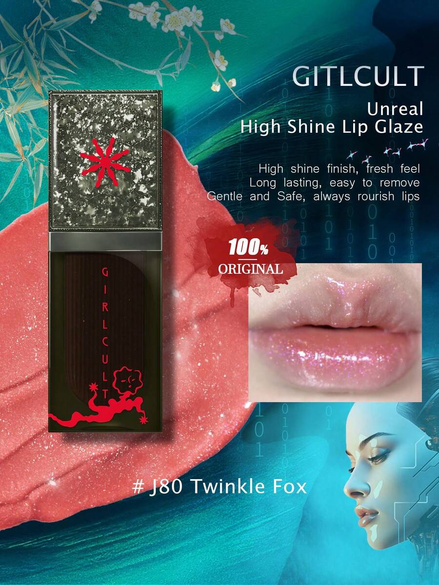 GIRLCULT Unreal High Gloss Lip Glaze J80 Sparkling Fox, Chameleon Liquid Lipstick, Oil-Based Diamond Glitter Lip Gloss, Metallic Shimmer, Rich Pearlescent Finish, Long-Lasting Color, Holographic Talc-Free, Korean Makeup, Korean Cosmetics, 3.5ml/0.12fl.Oz - J80 Twinkle Fox - 查看 1