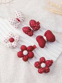 2pcs/Set Polka Dot Flower Bow Princess Hair Clips, Cute & Elegant Handmade Hair Accessories Set (Excluding Card) - Mixed color - View 6