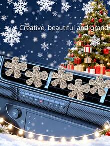 4 pièces 5 pièces Clip de décoration de bouche d'aération de voiture pour femmes avec cristaux de flocons de neige en métal brillant et strass. Cadeau de Noël pour la décoration intérieure de voiture